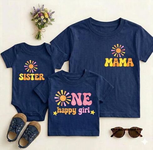 One Happy Girl Birthday Shirt, First Birthday Family Matching Outfit, Mama Dada Party Shirts, Baby Girl 1st Birthday Multi in Kuwait