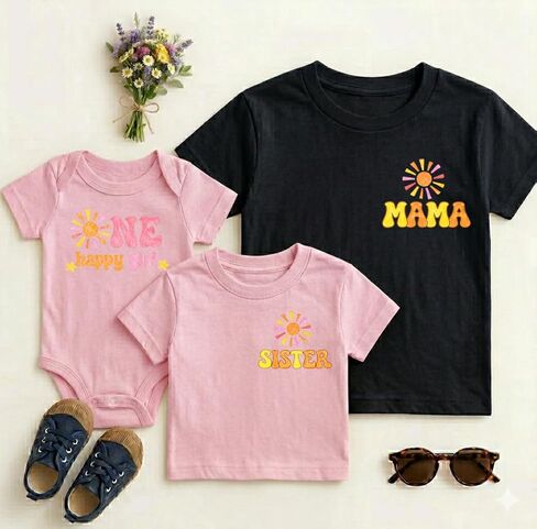 One Happy Girl Birthday Shirt, First Birthday Family Matching Outfit, Mama Dada Party Shirts, Baby Girl 1st Birthday Multi in Kuwait