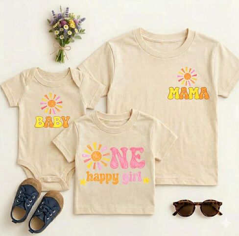 One Happy Girl Birthday Shirt, First Birthday Family Matching Outfit, Mama Dada Party Shirts, Baby Girl 1st Birthday Multi in Kuwait