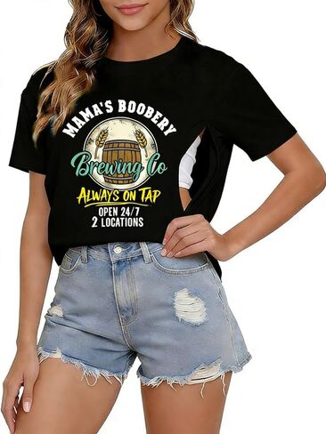 Eatbook Breastfeeding Shirts for Women Zip Nursing Tops Comfort Maternity Mama Cute Graphic Casual Tees in Kuwait