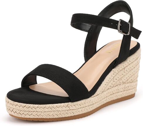 IDIFU IN3 Wedge Sandals for Women Espadrille Platform Round Open Toe Dressy Mid High Heeled Wedges with Adjustable Ankle Strap Comfortable Casual Vacation Holiday Beach Summer Dress Wedges Shoes in Kuwait