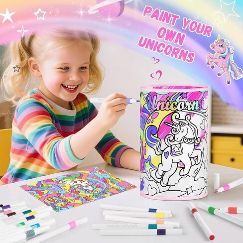 Unicorn Lamp DIY Kit for Kids – Paint Your Own Night Light with 24 Markers, Arts & Crafts for Girls Ages 4-12, Creative Birthday Gifts for Girls Boys, Art Supplies Toys Ages 6 7 8 9 10 11 12 in Saudi Arabia