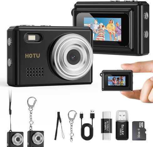 كاميرا HOTU Mini Keychain، كاميرا رقمية صغيرة بدقة 2K 20 ميجابكسل مع بطاقة 16 جيجا للسفر ومدونة الفيديو، عمر بطارية طويل، كاميرا فيديو للصور مدمجة ومحمولة للأطفال والمراهقين، ذهبي وردي in Kuwait