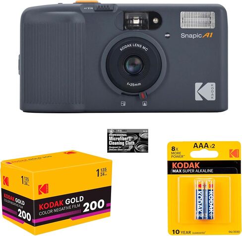 Kodak Snapic A1 35mm Film Camera (Rhino Gray) with Roll of Gold 200 Film, Batteries and Microfiber Cleaning Cloth Bundle in Kuwait