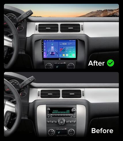 ستيريو سيارة Android 13 مقاس 11.5 بوصة لسيارة GMC Yukon Tahoe Suburban (2007-2012) وChevy Silverado Sierra (2010-2013) - 4 جيجابايت + 64 جيجابايت CarPlay Android Auto مع مقابض مادية مزدوجة، شاشة لمس QLED 1280x800 in Saudi Arabia