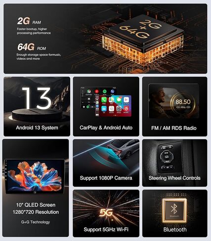 ستيريو سيارة Android 13 مقاس 11.5 بوصة لسيارة GMC Yukon Tahoe Suburban (2007-2012) وChevy Silverado Sierra (2010-2013) - 4 جيجابايت + 64 جيجابايت CarPlay Android Auto مع مقابض مادية مزدوجة، شاشة لمس QLED 1280x800 in Saudi Arabia