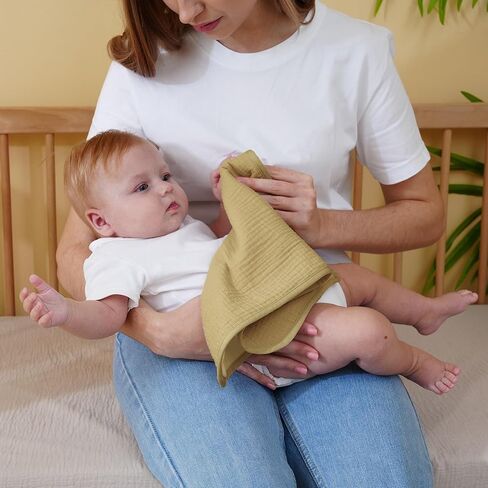 Baby Muslin Burp Cloths 20x10in - Ultra Soft & Absorbent, Neutral Colors, Reusable Burp Cloths for Baby Boys & Girls – Newborn Essentials for Drooling & Burping 4Pack(Brown) in Saudi Arabia