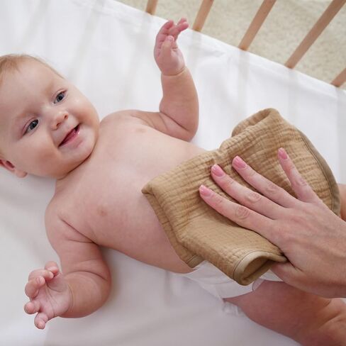 Baby Muslin Burp Cloths 20x10in - Ultra Soft & Absorbent, Neutral Colors, Reusable Burp Cloths for Baby Boys & Girls – Newborn Essentials for Drooling & Burping 4Pack(Brown) in Saudi Arabia