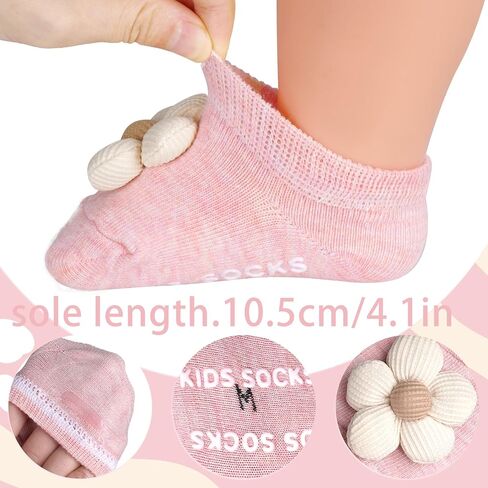 Hoyuwak 4 أزواج من الجوارب للفتيات الصغيرات جوارب لطيفة على شكل زهرة غير قابلة للانزلاق جوارب كاحل منخفضة القطع للأطفال حديثي الولادة in Kuwait