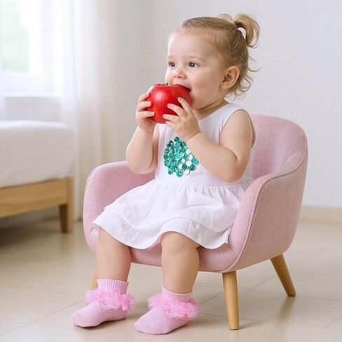 Pink & White Ruffle Socks Double Lace Ruffled Ankle Socks for Girls 2 Pairs Princess Eyelet Frilly Baptism Dress Sock Soft Newborn Sock for Autumn Winter Cute Photo Shoot Party Outfit Accessory in Kuwait