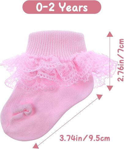 Pink & White Ruffle Socks Double Lace Ruffled Ankle Socks for Girls 2 Pairs Princess Eyelet Frilly Baptism Dress Sock Soft Newborn Sock for Autumn Winter Cute Photo Shoot Party Outfit Accessory in Kuwait