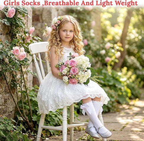 12 Pairs Long Preemie Socks, 6 Color Baby Girls Knee High Socks, Soft Cotton Bow Long Infant Non-Slip Socks for Girls Infant Toddler in Kuwait