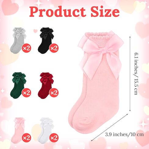 12 Pairs Long Preemie Socks, 6 Color Baby Girls Knee High Socks, Soft Cotton Bow Long Infant Non-Slip Socks for Girls Infant Toddler in Kuwait