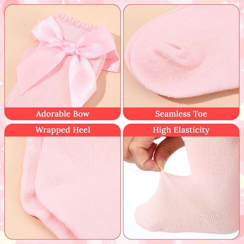 12 Pairs Long Preemie Socks, 6 Color Baby Girls Knee High Socks, Soft Cotton Bow Long Infant Non-Slip Socks for Girls Infant Toddler in Kuwait
