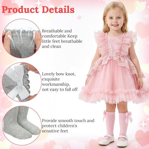 12 Pairs Long Preemie Socks, 6 Color Baby Girls Knee High Socks, Soft Cotton Bow Long Infant Non-Slip Socks for Girls Infant Toddler in Kuwait