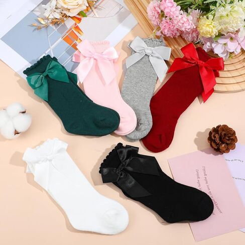 12 Pairs Long Preemie Socks, 6 Color Baby Girls Knee High Socks, Soft Cotton Bow Long Infant Non-Slip Socks for Girls Infant Toddler in Kuwait