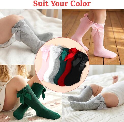 12 Pairs Long Preemie Socks, 6 Color Baby Girls Knee High Socks, Soft Cotton Bow Long Infant Non-Slip Socks for Girls Infant Toddler in Kuwait