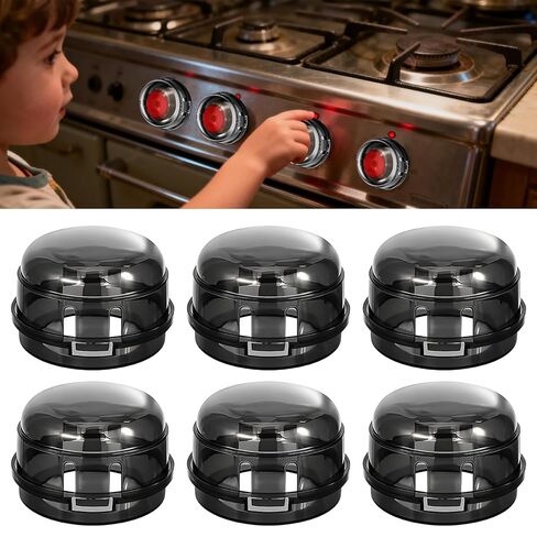 Stove Knob Safety Covers, 6 Pack Stove Knob Covers for Child Safety, Universal Gas Stove Knob Covers with Adhesive, Heat-Resistant Baby Proof Stove Knob Covers, Black in Kuwait