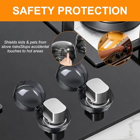 Stove Knob Safety Covers, 6 Pack Stove Knob Covers for Child Safety, Universal Gas Stove Knob Covers with Adhesive, Heat-Resistant Baby Proof Stove Knob Covers, Black in Kuwait