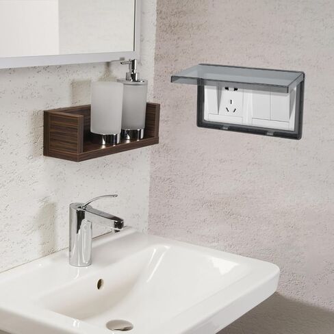 Waterproof Switch Cover Double Outlet Low Profile Wall Protector Ultra-Thin Self-Adhesive Splash Resistant Switch Guard for Bathroom Kitchen Safety in Kuwait