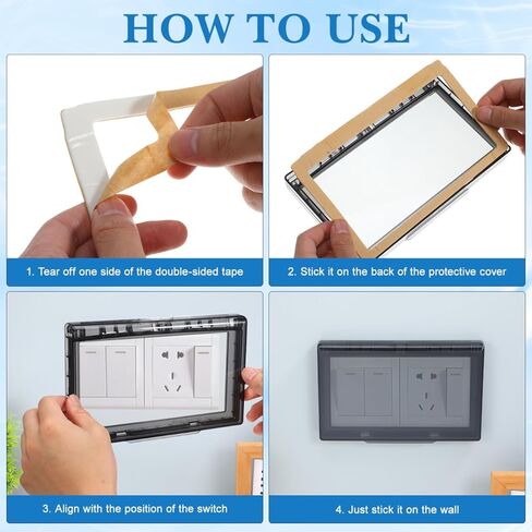 Waterproof Switch Cover Double Outlet Low Profile Wall Protector Ultra-Thin Self-Adhesive Splash Resistant Switch Guard for Bathroom Kitchen Safety in Kuwait