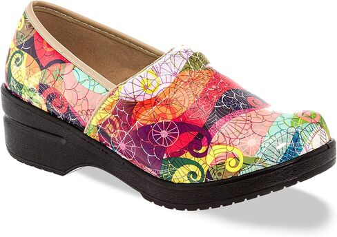 Women's Dannis Comfort Clogs - Vibrant Vegan Leather Slip-On Work Shoes, Lightweight Supportive Round Toe Nursing & Gardening Mules, Semi-Flexible Sole in Kuwait