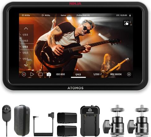 Atomos Ninja RAW Monitor Recorder with Camera Control & HDMI Mirrorless Kit | Includes Universal Power Kit and aluminum alloy 1/4" hot shoe mount (2-pack) for mirrorless cameras with HDR display support in Saudi Arabia