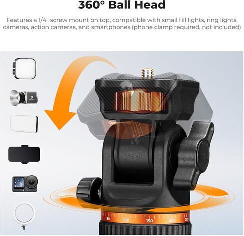 K&F CONCEPT Photography Light Stand, 78" Aluminum Extendable Tripod with 1/4" Screw, 360° Ball Head, Portable Camera Phone Tripod for DSLR Video Light Ring Light – Travel Tripod in Kuwait