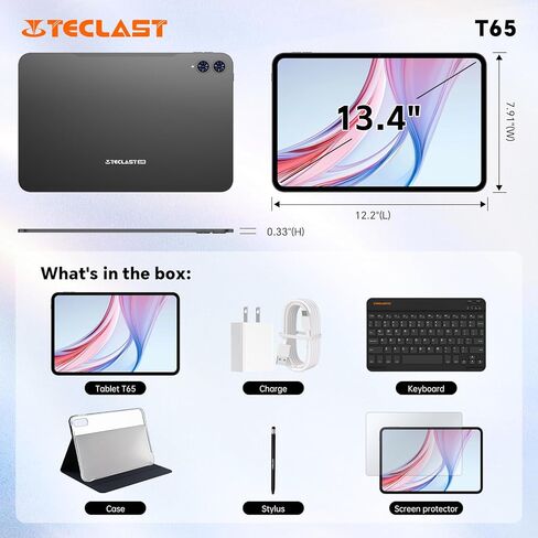 TECLAST T65 2026 ترقية 13 بوصة Android 16 Tablet، 20GB+128GB، 120 هرتز، ثماني النواة، 8000 مللي أمبير، كمبيوتر لوحي 2 في 1 مع لوحة مفاتيح، قلم شاشة، طبقة حماية in Saudi Arabia