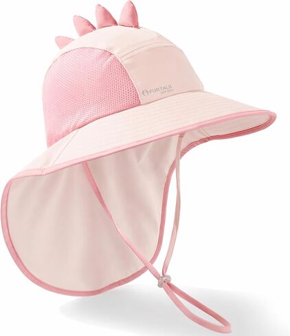 FURTALK Toddler Sun Hat with Neck Flap Dinosaur Design Kids UPF 50+ Wide Brim Sun Protection Hat with Chin Strap in Kuwait