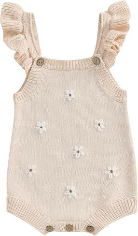 Infant Baby Girl Outfit Goose Floral Embroidery Sleeveless Crochet Knit Sweater Romper Bodysuit Toddler Fall Clothes in Saudi Arabia