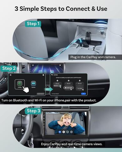 محول سيارة للعناية بالمقصورة من OTTOCAST مع كاميرا سيارة للأطفال، شاشة عرض CarPlay لاسلكية على شاشة السيارة 2026، جهاز مراقبة الطفل بالمقعد الخلفي عالي الدقة 1080 بكسل للتوصيل والتشغيل، ملاحة الشاشة المنقسمة، للآباء وأصحاب الحيوانات الأليفة in Kuwait