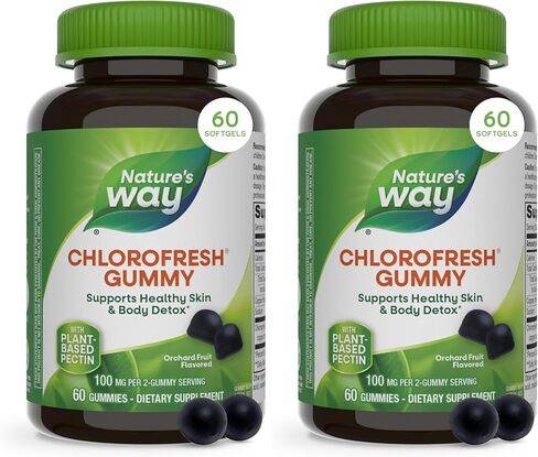 Nature's Way Chlorophyll Gummies، مزيل العرق الداخلي*، يدعم التخلص من سموم البشرة والجسم الصحي*، بنكهة فاكهة البستان، 60 علكة in Kuwait