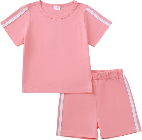 Saeaby طفل رضيع فتاة ملابس قصيرة الأكمام Crewneck القمم تي شيرت بلون السراويل 2 قطعة مجموعة ملابس الصيف in Kuwait