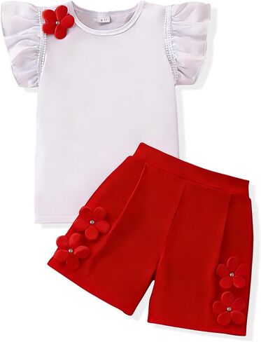 KIDLAGA Girl Outfits summer clothes Ribbed Sleeveless Pearl Ruffle Top And Solid Bow Skirt 2 Pieces Casual Set for Girls 8-13 in Saudi Arabia