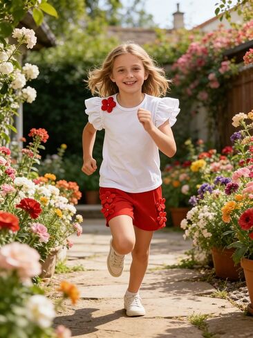 KIDLAGA Girl Outfits summer clothes Ribbed Sleeveless Pearl Ruffle Top And Solid Bow Skirt 2 Pieces Casual Set for Girls 8-13 in Saudi Arabia