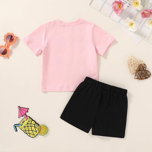 Toddler Baby Girls Summer Outfits Smiley Face Short Sleeve T-Shirt + Shorts Set Cute 2Pcs Clothes 6M-5T in Saudi Arabia