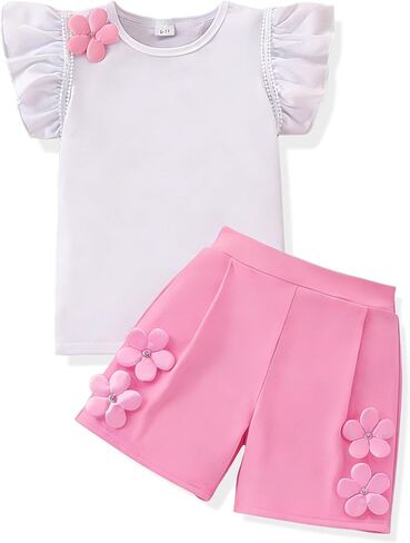 KIDLAGA Girl Outfits summer clothes Ribbed Sleeveless Pearl Ruffle Top And Solid Bow Skirt 2 Pieces Casual Set for Girls 8-13 in Saudi Arabia
