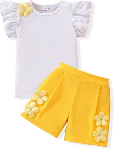 KIDLAGA Girl Outfits summer clothes Ribbed Sleeveless Pearl Ruffle Top And Solid Bow Skirt 2 Pieces Casual Set for Girls 8-13 in Saudi Arabia