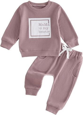 Tsultryofs Baby Girl Clothes Toddler Infant Fall Winter Outfit Letter Print Long Sleeve Pullover Tops and Stretch Pants Set in Kuwait