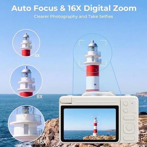 4K Digital Camera for Photography, 2026 Latest 64MP Autofocus WiFi Vlogging Camera for YouTube, 3'' 180° Flip Screen Compact Travel Cameras for Beginners with 16X Zoom, 32GB TF Card, Flash (White) in Kuwait