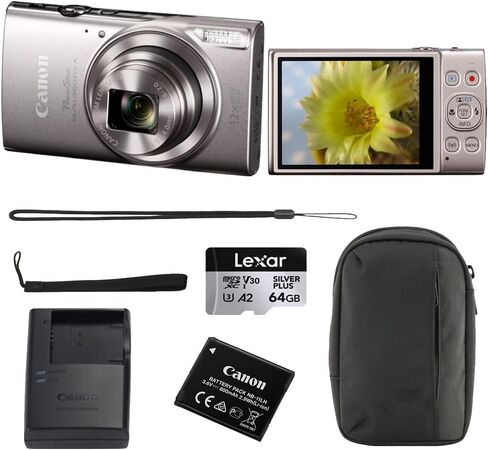 Canon PowerShot ELPH 360 HS A Digital Camera | Black Bundle with 64GB Memory Card + Wrist Strap + Digital Camera Pouch (4 Items) in Kuwait