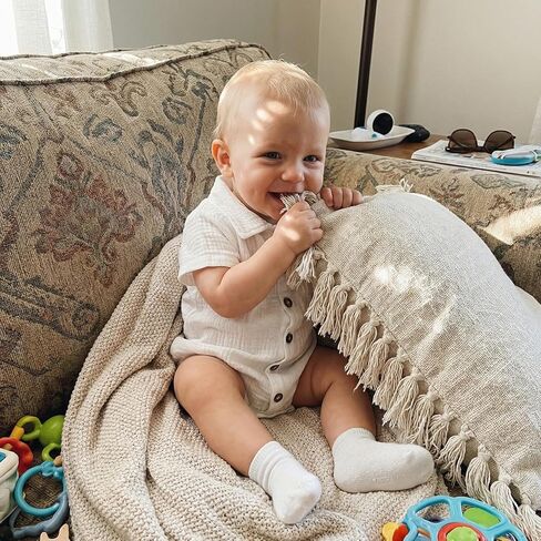 Karuedoo Infant Baby Boy Summer Clothes Muslin Button Up Shirt Bodysuit Short Sleeve Collared Bubble Romper One Piece Outfit in Saudi Arabia