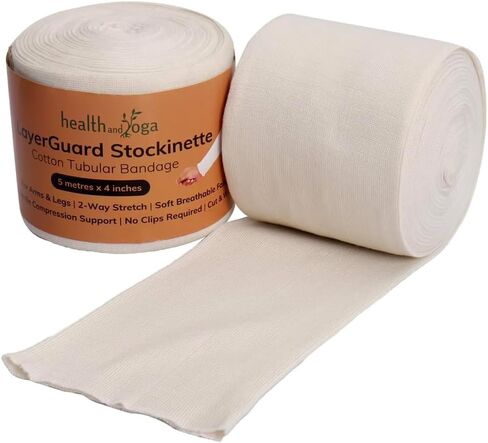 LayerGuard Cotton Stockinette Sleeve Roll, Stretchable Raw Cotton – Comfort wear, Sweat Absorbent Tubular Bandage – Prevents Residue Build up - Under-Over Cast Sleeve Bandage Wear (Off-White, 4 Inch) in Saudi Arabia