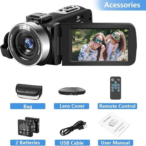 كاميرا فيديو كاميرا فيديو 2.7K Full HD 48MP لكاميرا YouTube 3.0 بوصة IPS شاشة تسجيل فيديو 16X مسجل كاميرا فيديو رقمي مع جهاز تحكم عن بعد، غطاء عدسة in Kuwait
