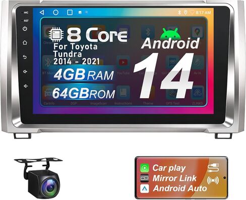 ستيريو راديو السيارة لسيارة Toyota Tundra 2014-2021، 8 Core، Android 14، وحدة رئيسية مع Carplay اللاسلكي وAndroid Auto، بلوتوث، التحكم الصوتي، شاشة لمس عالية الدقة 9 بوصات، AM/FM/RDS، كاميرا احتياطية، SWC in Kuwait