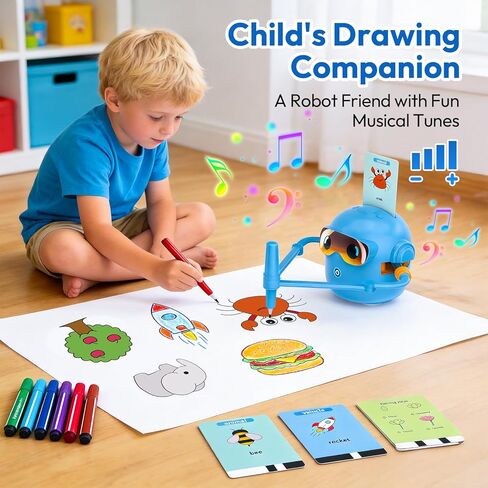 Drawing Robot for Kids, Interactive Educational Drawing Robot with 100 Word Cards, 12 Color Pens & Voice Interaction, Drawing Machine Present for 3 4 5 6 7 8 Year Old Boys Girls, Birthday Party in Kuwait