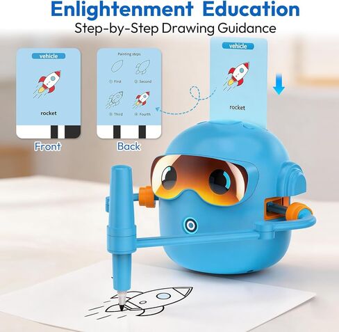 Drawing Robot for Kids, Interactive Educational Drawing Robot with 100 Word Cards, 12 Color Pens & Voice Interaction, Drawing Machine Present for 3 4 5 6 7 8 Year Old Boys Girls, Birthday Party in Kuwait