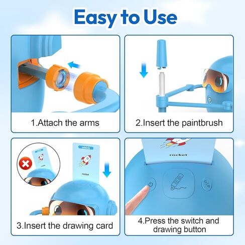 Drawing Robot for Kids, Interactive Educational Drawing Robot with 100 Word Cards, 12 Color Pens & Voice Interaction, Drawing Machine Present for 3 4 5 6 7 8 Year Old Boys Girls, Birthday Party in Kuwait