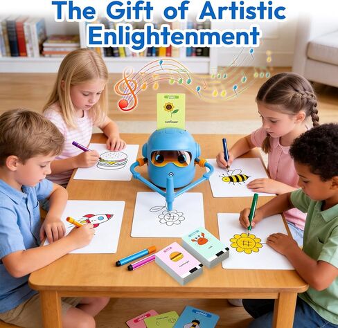 Drawing Robot for Kids, Interactive Educational Drawing Robot with 100 Word Cards, 12 Color Pens & Voice Interaction, Drawing Machine Present for 3 4 5 6 7 8 Year Old Boys Girls, Birthday Party in Kuwait